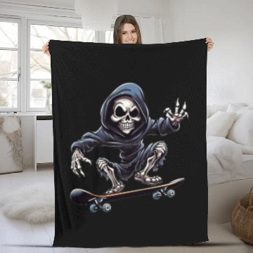 Discover Embrace the Afterlife on Wheels: Grim Reaper Skate Fleece Blankets