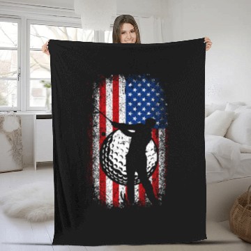 Discover Usa Flag 4th of july golf design for golfers Fleece Blankets