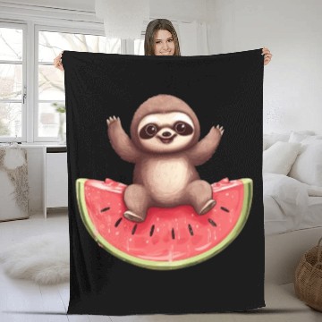 Discover Sloth with Watermelon - Sweet Summer Design Fleece Blankets