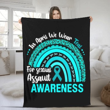 Discover Rainbow In April We Wear Teal Sexual Assault Aware Fleece Blankets