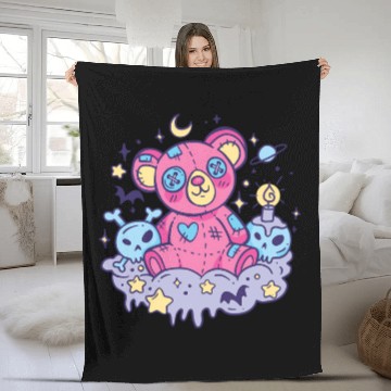 Discover Yami Kawaii Creepy Teddy Bear With Skulls Fleece Blankets