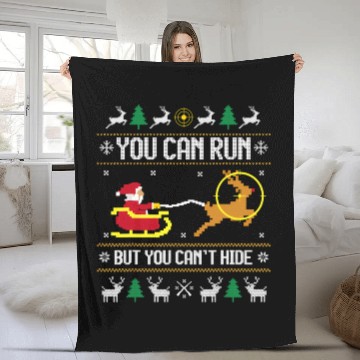 Discover Deer Hunting Santa Hunter Ugly Fleece Blankets