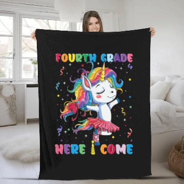 Discover Fourth Grade Here I Come Unicorn School Kids Vibes Fleece Blankets