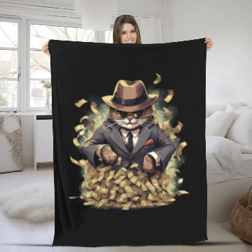 Discover Gangster Cat Dressed In A Stylish Suit And Cash Fleece Blankets