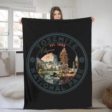Discover Yosemite National Park Vintage Style Half Dome Fleece Blankets
