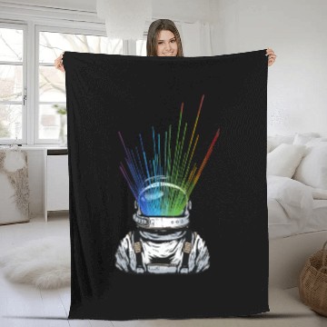 Discover Space Light Astronaut - Rainbow Rays Fleece Blankets