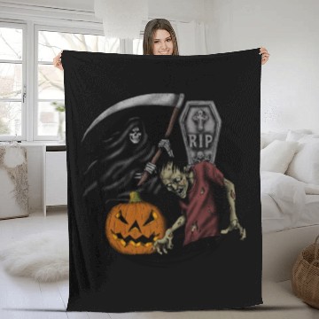Discover Scary pumpkin zombie Halloween grim reaper Fleece Blankets