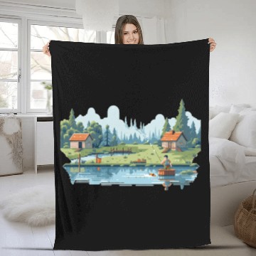 Discover Fisherman Nature 8-bit style Fleece Blankets