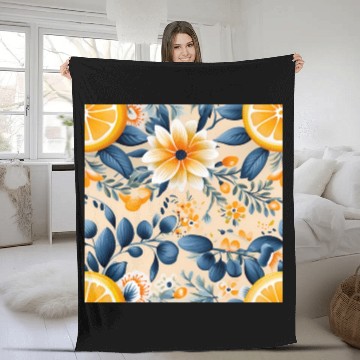 Discover Yellow Lemon Floral Detailed Summer Collection 02 Fleece Blankets