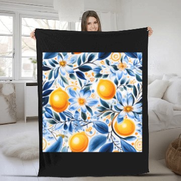 Discover Yellow Lemon Floral Detailed Summer Collection 01 Fleece Blankets