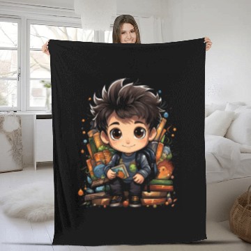 Discover Back to School Pre-K Kindergarten Student Chibi Fleece Blankets