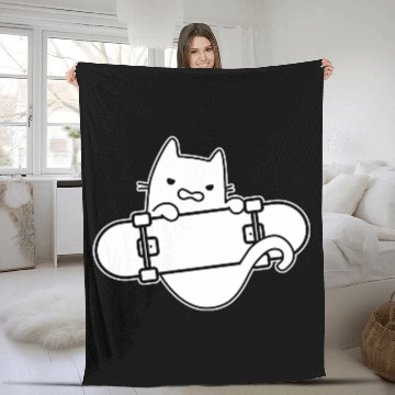 Discover Angry Cat And Skateboard Skateboarding Outline Fleece Blankets