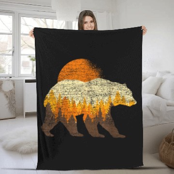 Discover Full Moon Trees Wildlife Forest Bear Lover Fleece Blankets