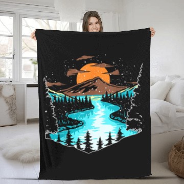 Discover Wildlife Mountain River Outdoor Nature Full Moon Fleece Blankets
