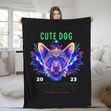 Discover Cute Futuristic Dog AI Fleece Blankets