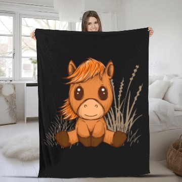 Discover kawaii cute chibi horse Fleece Blankets