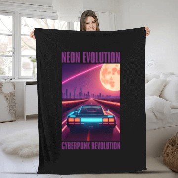 Discover Vintage 80s Futuristic Retrowave Neon Cyberpunk Fleece Blankets