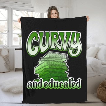 Discover Curvy And Educated Stack Of Green Books Fleece Blankets