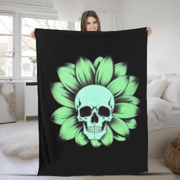 Discover Green Toxic Sunflower Skull Vintage Style Fleece Blankets