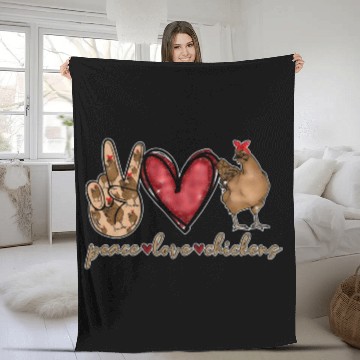 Discover Peace Love Chicken Gold Glitter For Chicken Farmer Fleece Blankets