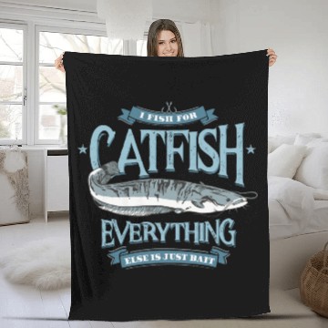 Discover Catfish Hunting Funny Fishing Quote Vintage Fleece Blankets