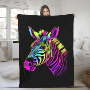 Discover Zebra Neon Colors Portrait Fleece Blankets