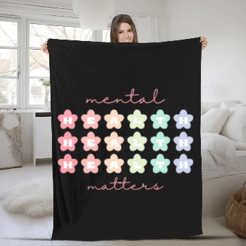 Discover Mental Health Matters Retro Flowers Pastel Rainbow Fleece Blankets