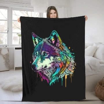 Discover Vibrant Psychedelic Wolf Illustration Fleece Blankets