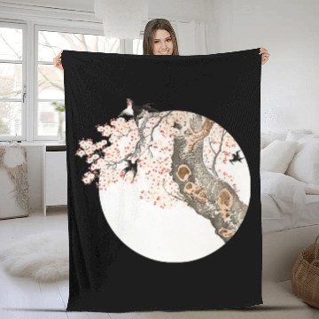Discover Katsushika Hokusai’s cherry tree'n birds Fleece Blankets