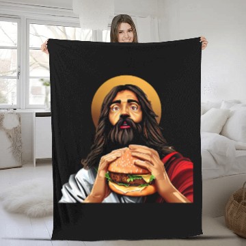 Discover Cheeseburger with Jesus Fleece Blankets