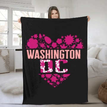 Discover Washington DC Fleece Blankets, Cherry Blossom Heart Floral