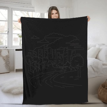 Discover Buffalo Bayou Park Houston Texas Mono Line Art Fleece Blankets