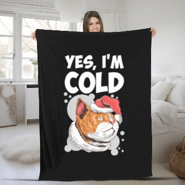 Discover Yes I m Cold Lazy Cat Face Cozy Chilly Days Fleece Blankets