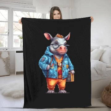 Discover Cute Rhinoceros Cartoon Fleece Blankets