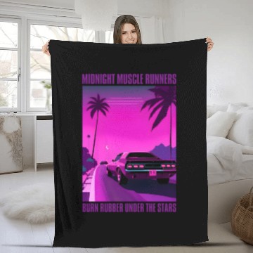 Discover Vintage 80s Graphic Retrowave Muscle Car Racing Fleece Blankets