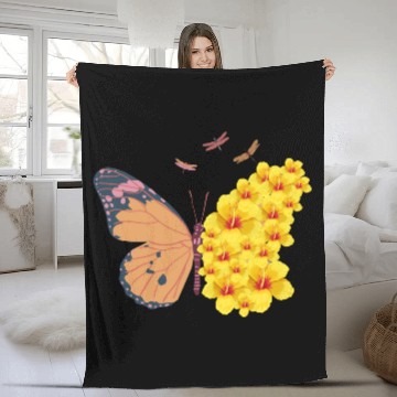 Discover Butterfly with a Hibiscus Wing Fleece Blankets