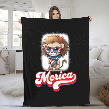Discover 4th Of July Patriotic Lion Merica Fleece Blankets