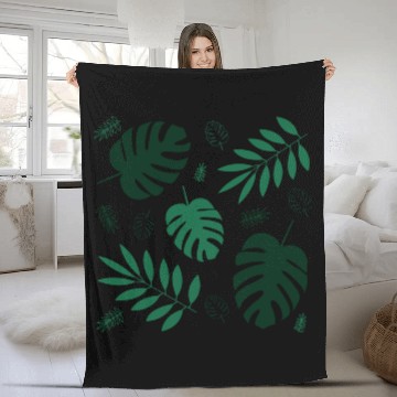 Discover Green Palm Leaves And Tropical Green Monstera Fleece Blankets