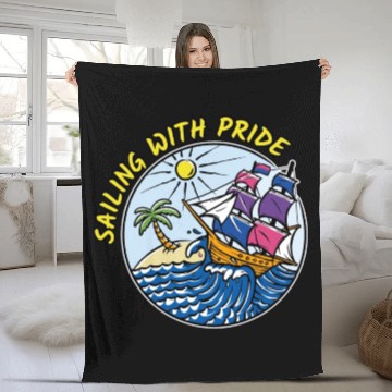 Discover LGBTQ Sailing Ship with Bisexual Flag, Vacation Fleece Blankets