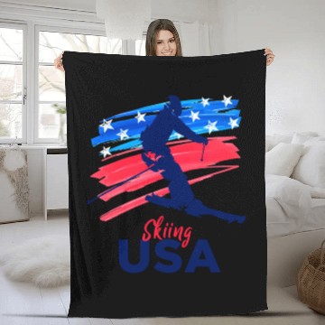 Discover Skiing Usa Support The Team Usa Flag Ski Winter Fleece Blankets