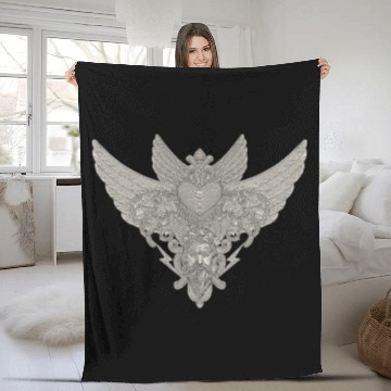 Discover heart with wings, zeus and floral ornament Fleece Blankets