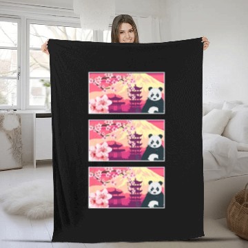 Discover Cherry Blossom Fleece Blankets, Women's Panda Sakura Kawaii