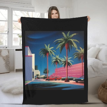 Discover 1980s Miami Beach Retro Hiroshi Nagai Fleece Blankets