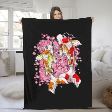Discover Sakura Koi Fish Gift Cherry Blossom Koi Carp Fleece Blankets