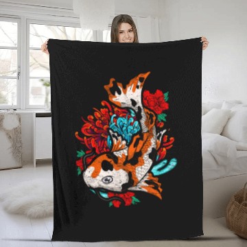 Discover Koi fish farmer gift colorful koi carp Fleece Blankets