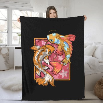 Discover Sakura fish farmer gift Japan Koi carp Fleece Blankets