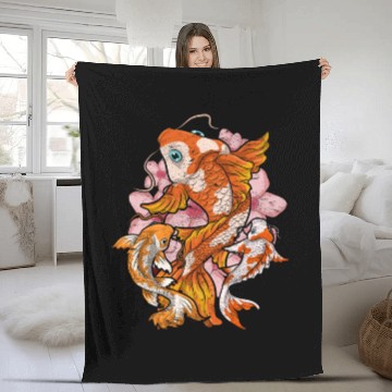 Discover Cherry Blossom Nishikigoi Gift Sakura Koi Carp Fleece Blankets