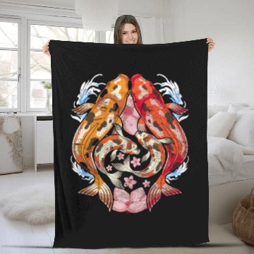 Discover Japan cherry blossom gift sakura koi carp Fleece Blankets
