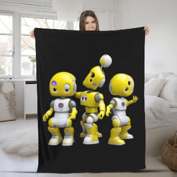 Discover yellow baby robot with a rectangular head only Fleece Blankets