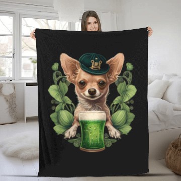 Discover Chihuahua | St. Saint Patricks Day Beer Shamrock Fleece Blankets